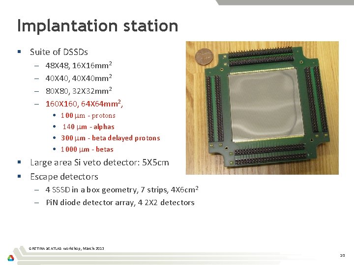 Implantation station § Suite of DSSDs – – 48 X 48, 16 X 16
