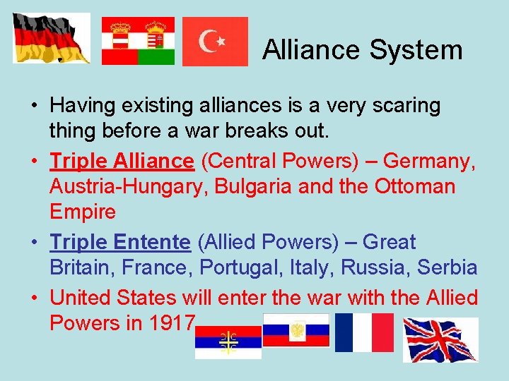 Alliance System • Having existing alliances is a very scaring thing before a war