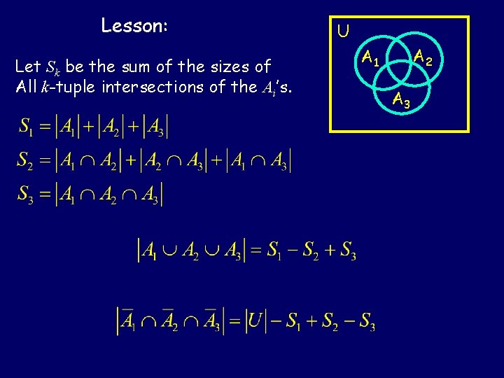 Lesson: Let Sk be the sum of the sizes of All k-tuple intersections of