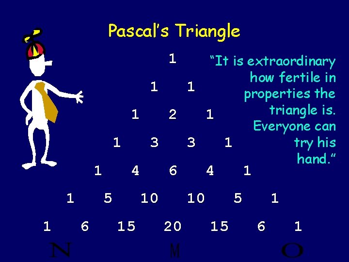 Pascal’s Triangle 1 1 1 1 2 3 4 5 6 1 3 6