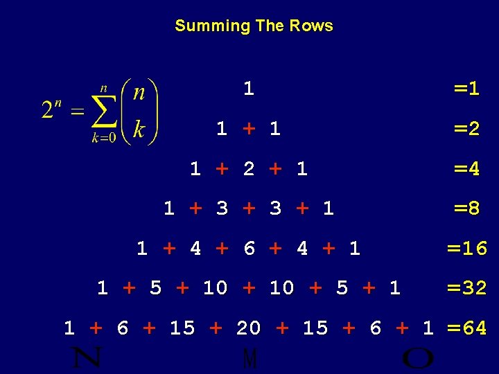Summing The Rows 1 =1 1 + 1 =2 1 + 2 + 1