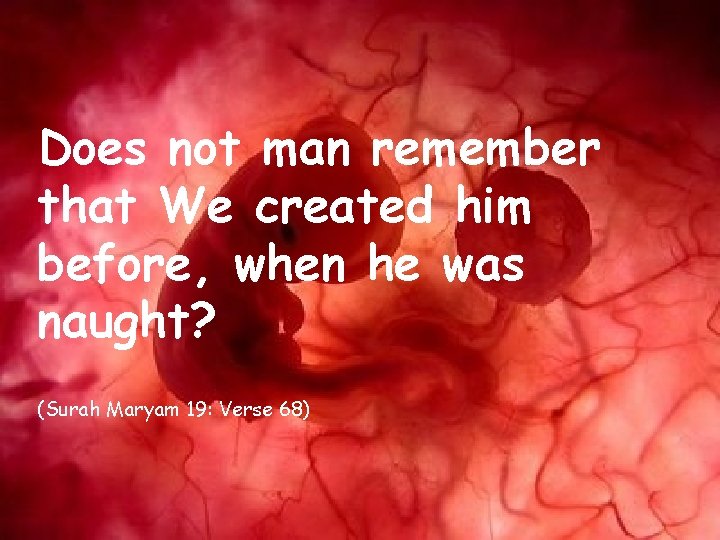 Does not man remember that We created him before, when he was naught? (Surah