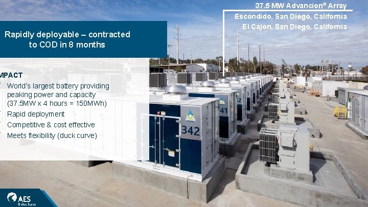 Rapidly deployable – contracted to COD in 8 months MPACT ü World’s largest battery
