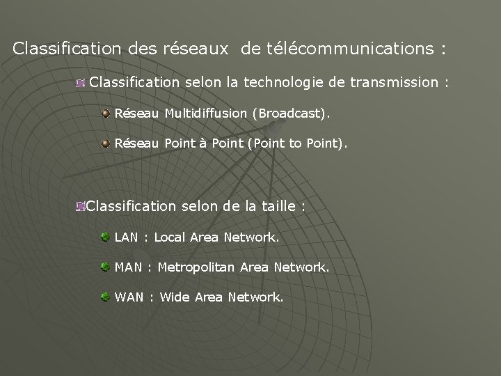 Classification des réseaux de télécommunications : Classification selon la technologie de transmission : Réseau