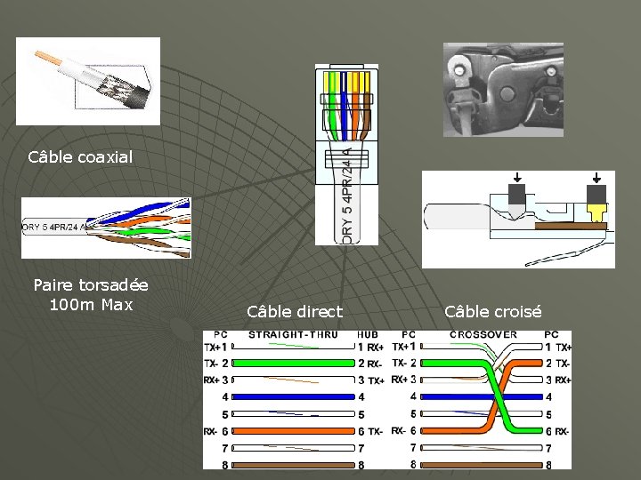 Câble coaxial Paire torsadée 100 m Max Câble direct Câble croisé 