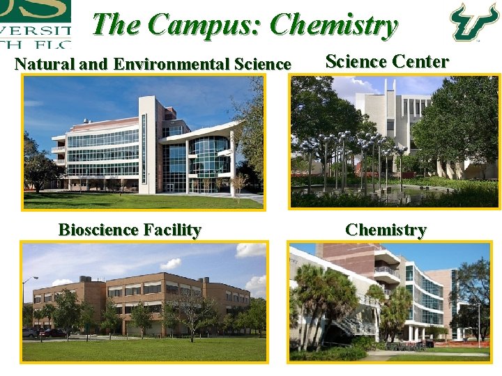 The Campus: Chemistry Natural and Environmental Science Bioscience Facility Science Center Chemistry 