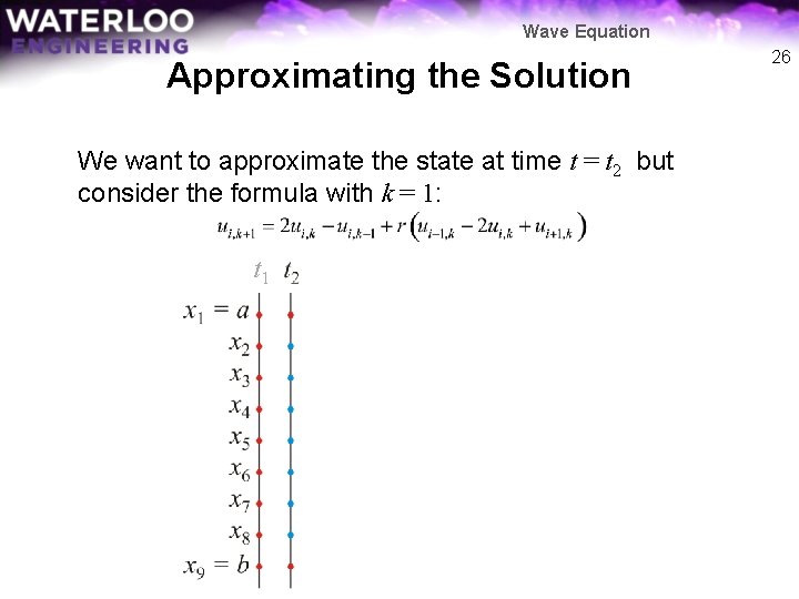 Wave Equation Approximating the Solution We want to approximate the state at time t