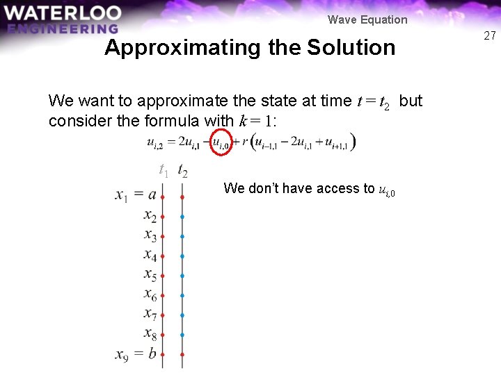 Wave Equation Approximating the Solution We want to approximate the state at time t