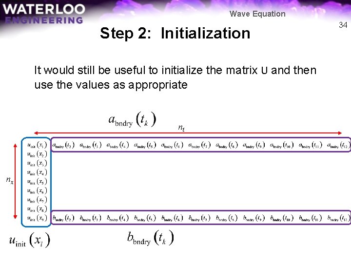Wave Equation Step 2: Initialization It would still be useful to initialize the matrix