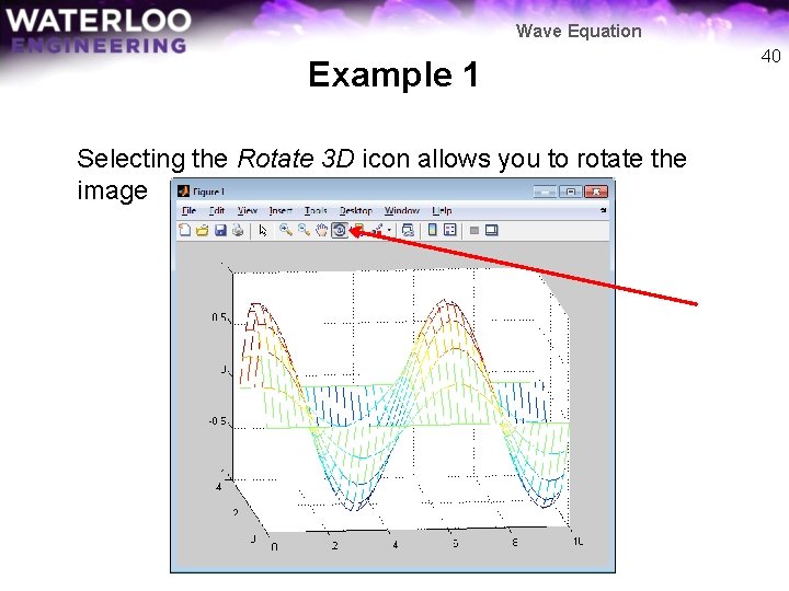 Wave Equation Example 1 Selecting the Rotate 3 D icon allows you to rotate