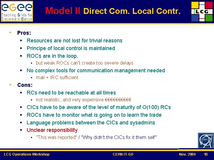 Model II Direct Com. Local Contr. • Pros: § Resources are not lost for