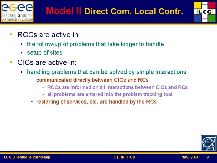 Model II Direct Com. Local Contr. • ROCs are active in: § the follow-up