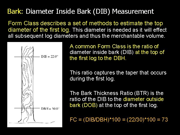 Bark: Diameter Inside Bark (DIB) Measurement Form Class describes a set of methods to