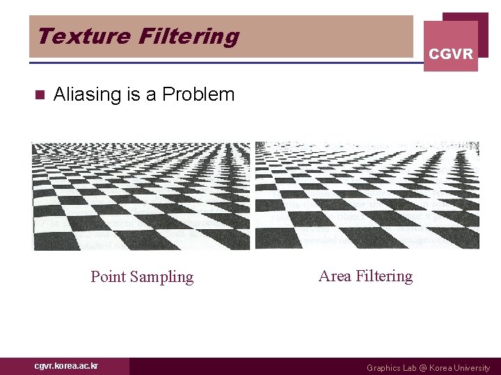 Texture Filtering n CGVR Aliasing is a Problem Point Sampling cgvr. korea. ac. kr