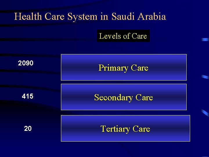 Health Care System in Saudi Arabia Levels of Care 2090 Primary Care 415 Secondary