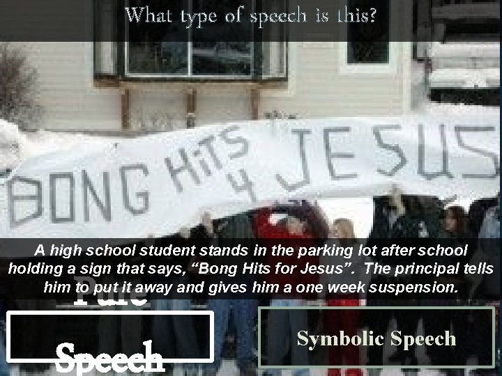 What type of speech is this? A high school student stands in the parking