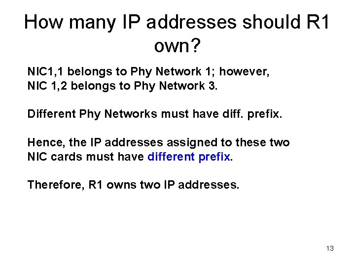 How many IP addresses should R 1 own? NIC 1, 1 belongs to Phy