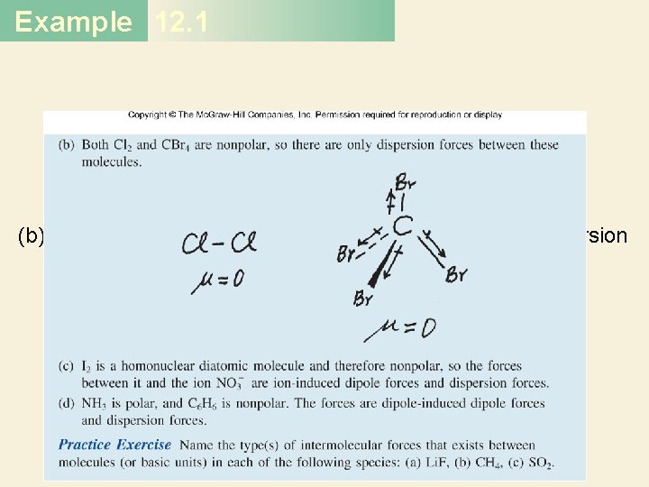 Example 12. 1 (b) Both Cl 2 and CBr 4 are nonpolar, so there