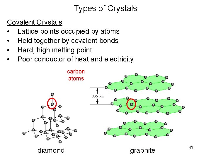 Types of Crystals Covalent Crystals • Lattice points occupied by atoms • Held together