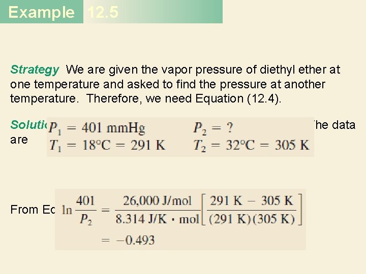 Example 12. 5 Strategy We are given the vapor pressure of diethyl ether at