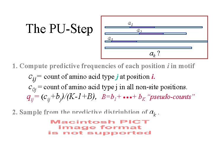 The PU-Step a 1 a 2 a 3 ak ? 1. Compute predictive frequencies