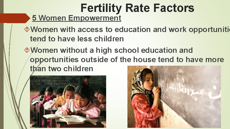 Fertility Rate Factors 5 Women Empowerment Women with access to education and work opportunitie