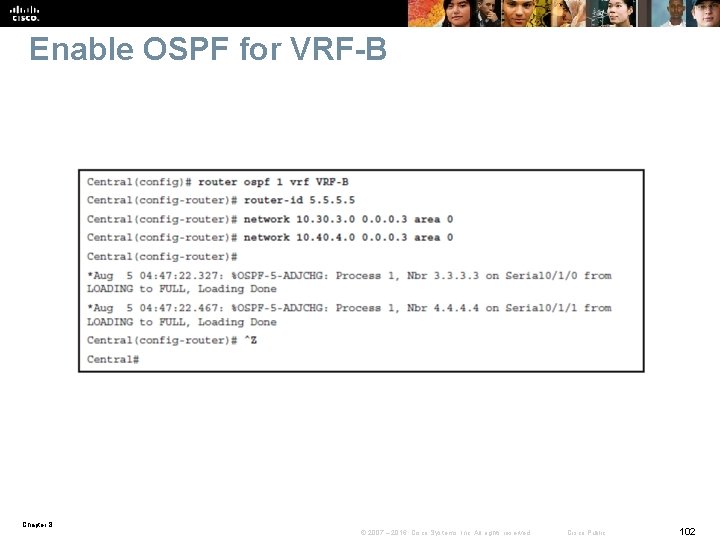 Enable OSPF for VRF-B Chapter 8 © 2007 – 2016, Cisco Systems, Inc. All