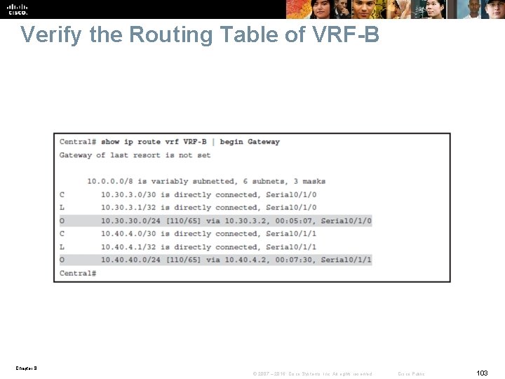 Verify the Routing Table of VRF-B Chapter 8 © 2007 – 2016, Cisco Systems,