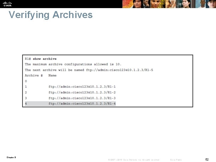 Verifying Archives Chapter 8 © 2007 – 2016, Cisco Systems, Inc. All rights reserved.