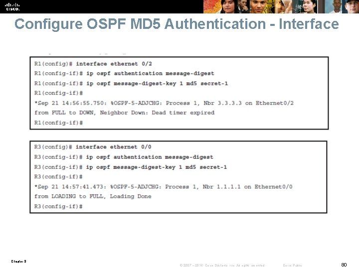 Configure OSPF MD 5 Authentication - Interface Chapter 8 © 2007 – 2016, Cisco