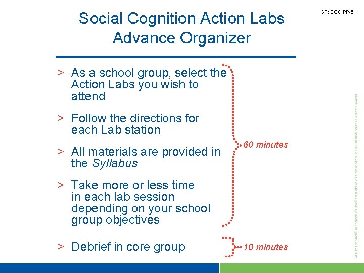 Social Cognition Action Labs Advance Organizer > As a school group, select the Action
