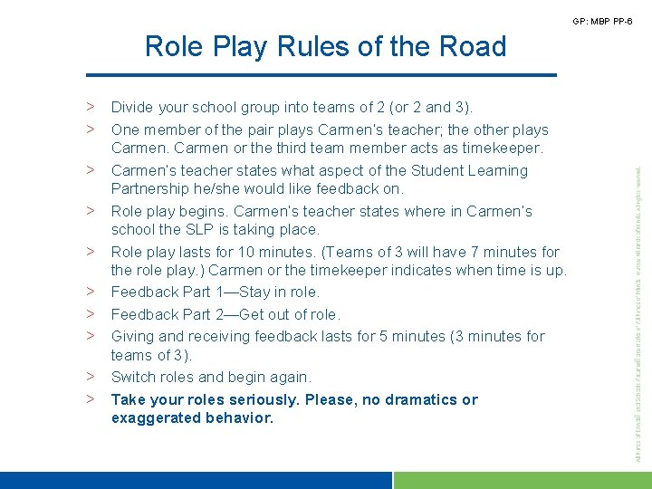 GP: MBP PP-6 Role Play Rules of the Road > Divide your school group