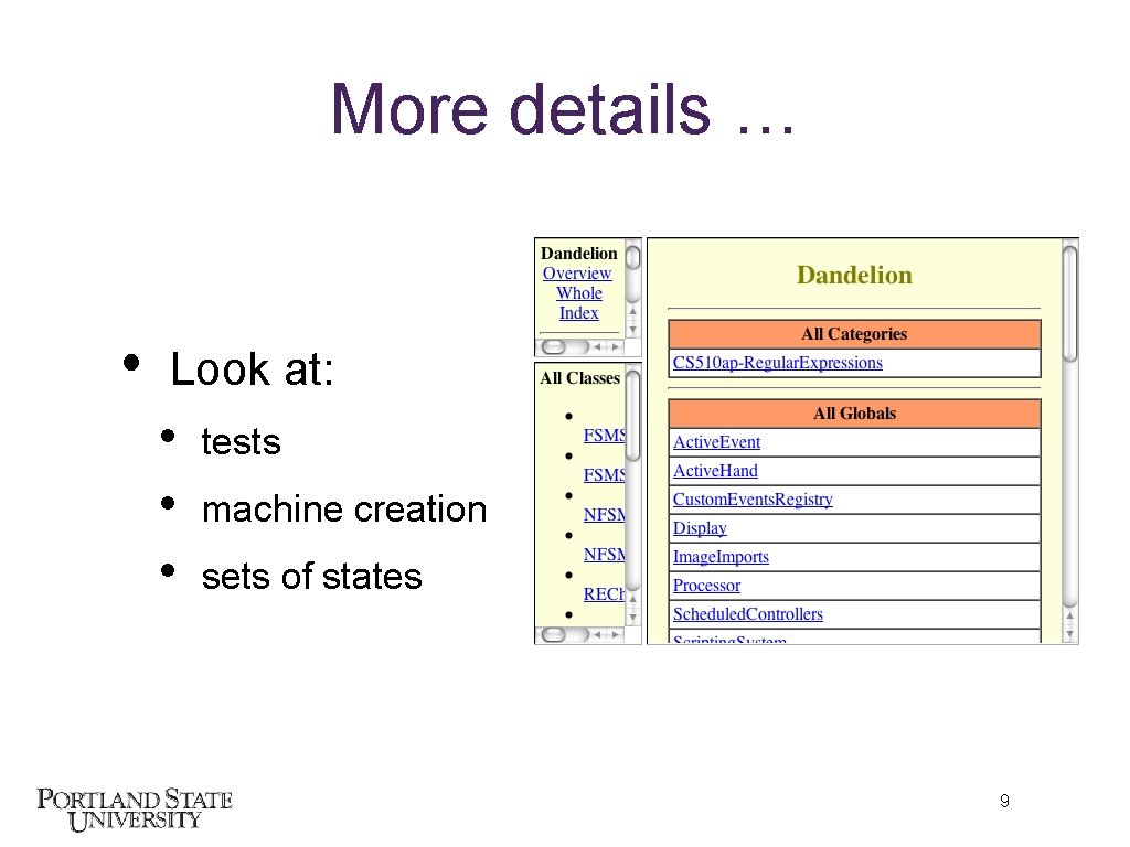 More details … • Look at: • • • tests machine creation sets of