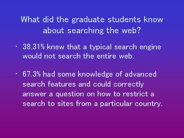 What did the graduate students know about searching the web? • 38. 31% knew