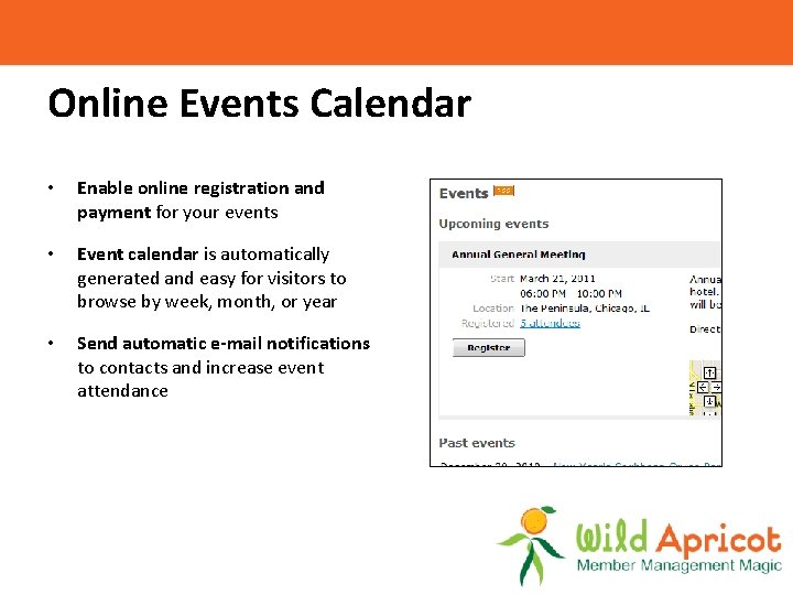 Online Events Calendar • Enable online registration and payment for your events • Event