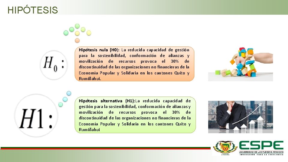 HIPÓTESIS Hipótesis nula (H 0): La reducida capacidad de gestión para la sostenibilidad, conformación HIPÓTESIS Hipótesis nula (H 0): La reducida capacidad de gestión para la sostenibilidad, conformación