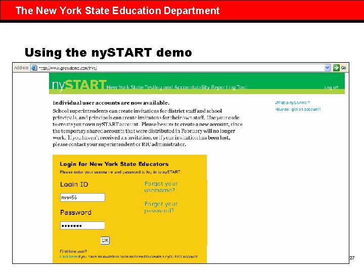 The New York State Education Department Using the ny. START demo 27 