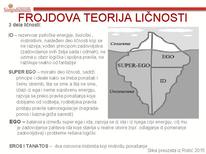 FROJDOVA TEORIJA LIČNOSTI 3 dela ličnosti: ID – rezervoar psihičke energije, biološki , instinktivni,
