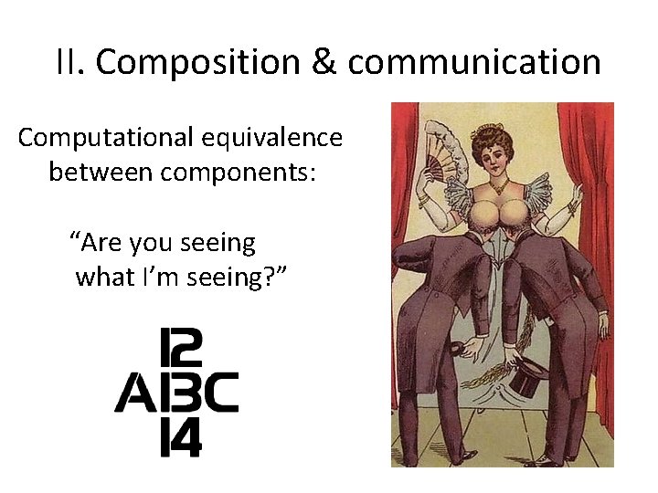 II. Composition & communication Computational equivalence between components: “Are you seeing what I’m seeing?