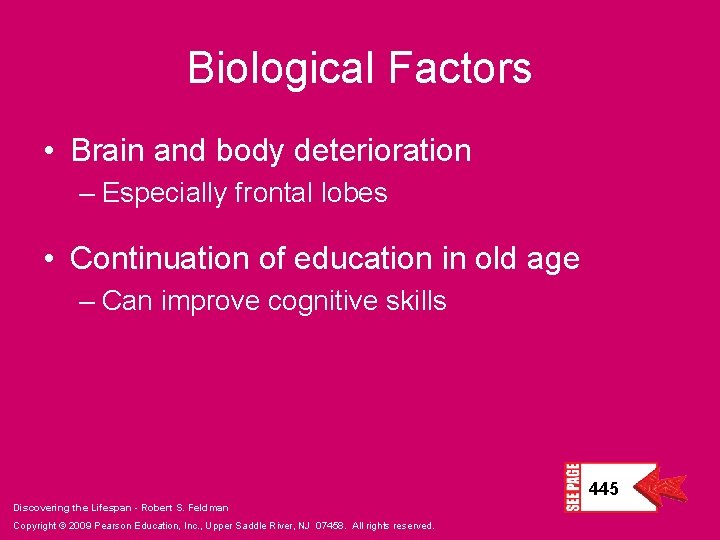 Biological Factors • Brain and body deterioration – Especially frontal lobes • Continuation of