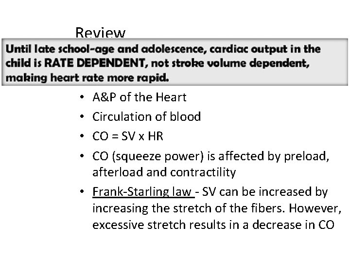 Review A&P of the Heart Circulation of blood CO = SV x HR CO