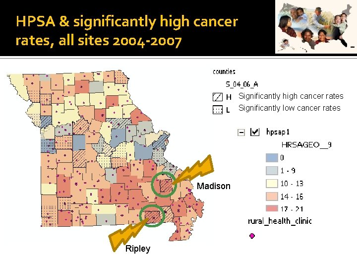 HPSA & significantly high cancer rates, all sites 2004 -2007 Significantly high cancer rates