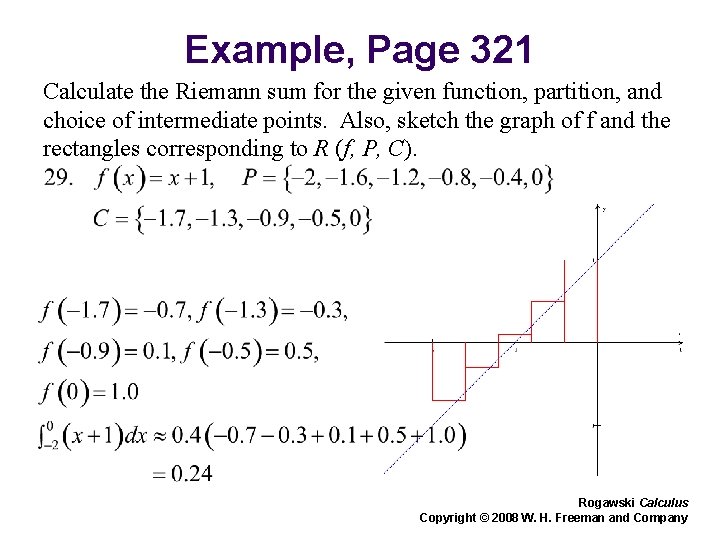 Example, Page 321 Calculate the Riemann sum for the given function, partition, and choice Example, Page 321 Calculate the Riemann sum for the given function, partition, and choice