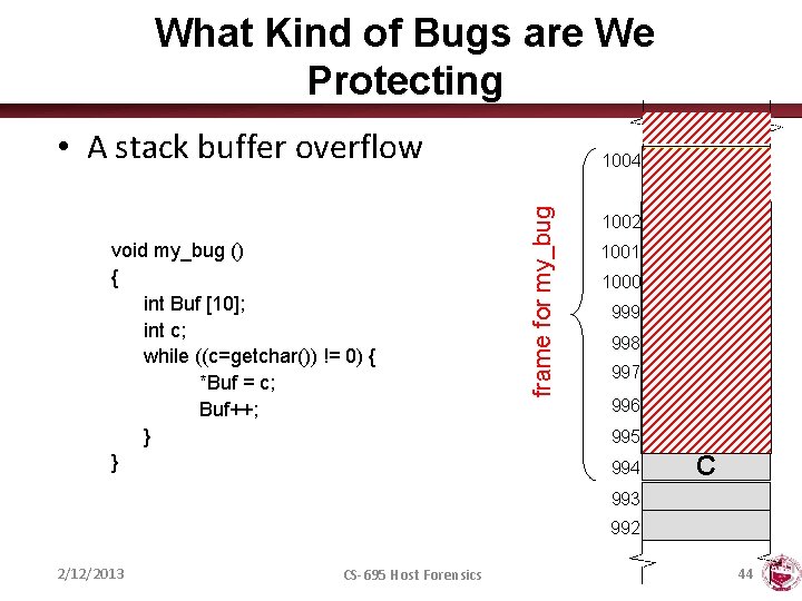 What Kind of Bugs are We Protecting void my_bug () { int Buf [10];