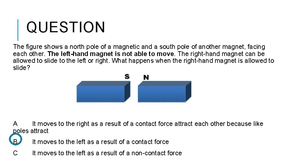 QUESTION The figure shows a north pole of a magnetic and a south pole