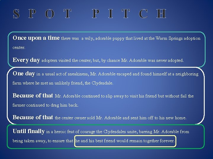 S P O T P I T C H Once upon a time there S P O T P I T C H Once upon a time there