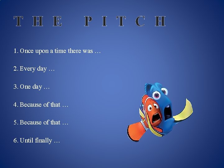 THE PITCH 1. Once upon a time there was … 2. Every day … THE PITCH 1. Once upon a time there was … 2. Every day …