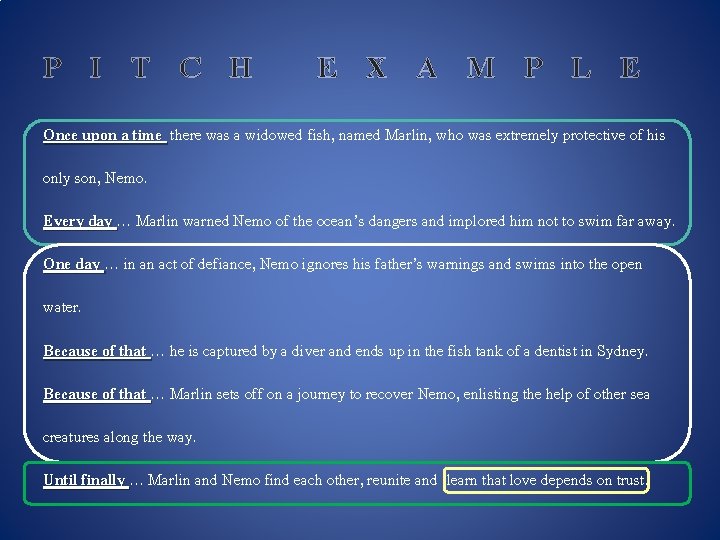 P I T C H E X A M P L E Once upon P I T C H E X A M P L E Once upon