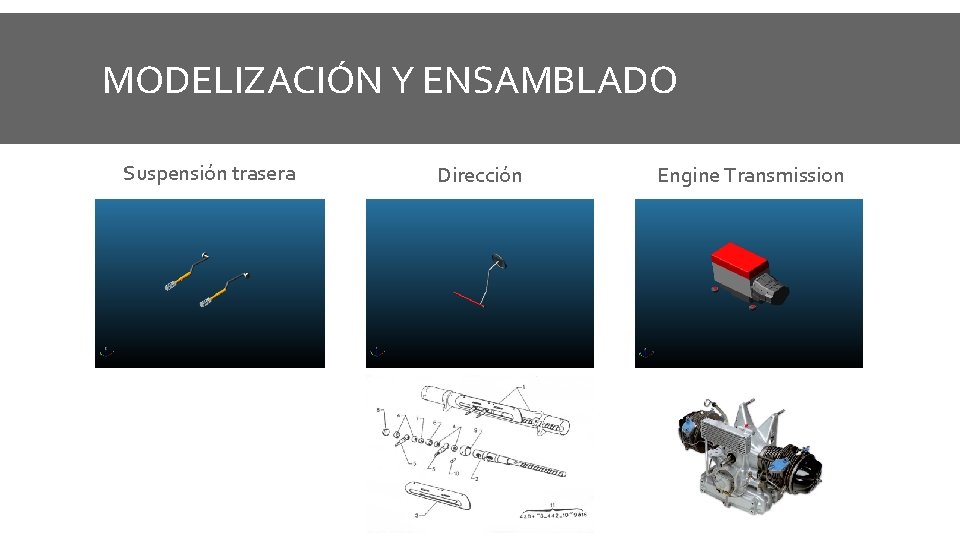 MODELIZACIÓN Y ENSAMBLADO Suspensión trasera Dirección Engine Transmission 