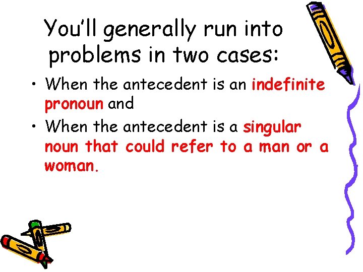 You’ll generally run into problems in two cases: • When the antecedent is an